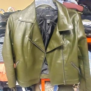 Army Green Faux Leather Bomber